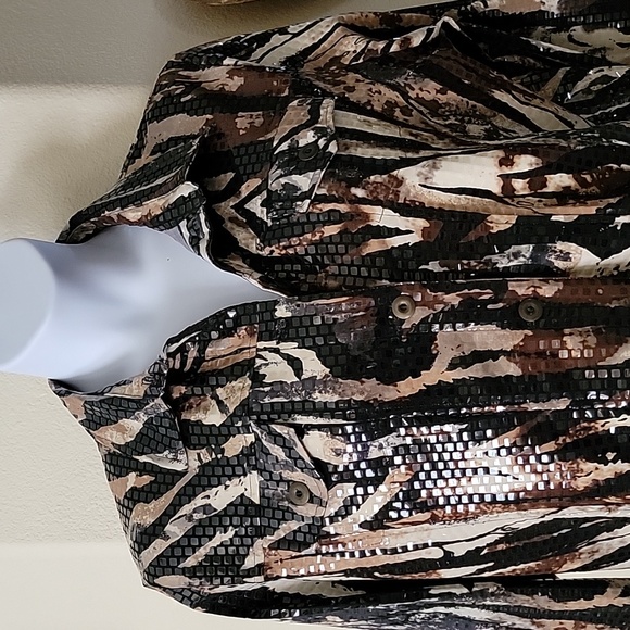 Vintage Sparkle Disco Style Jacket by Elementz black brown cream size L - Picture 1 of 12